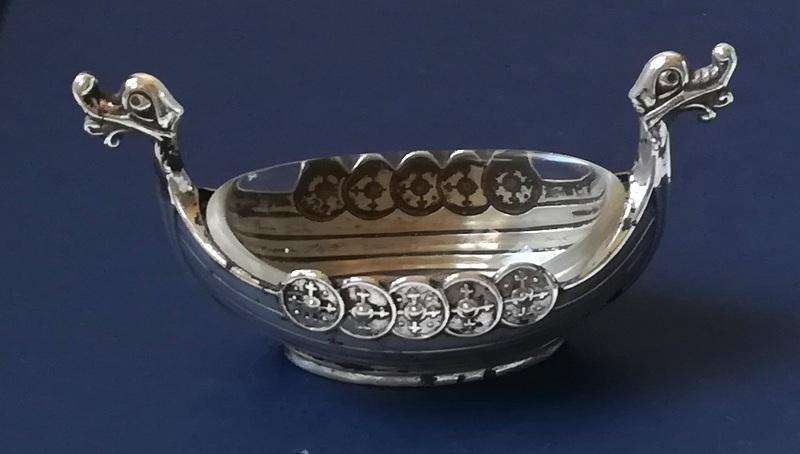 NORWAY STERLING SILVER VIKING SHIP SALT 30X40X80MM 16.4 GRAMS *WITHOUT LINER*
