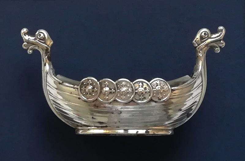 NORWAY STERLING SILVER VIKING SHIP SALT 30X40X80MM 16.4 GRAMS *WITHOUT LINER*