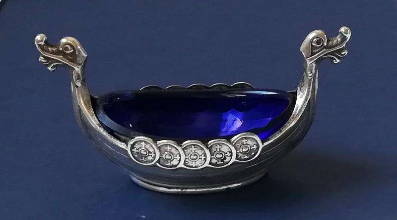 NORWAY STERLING SILVER VIKING SHIP SALT 30X40X80MM 16.6 GRAMS *WITHOUT LINER* *HIPON LINER*