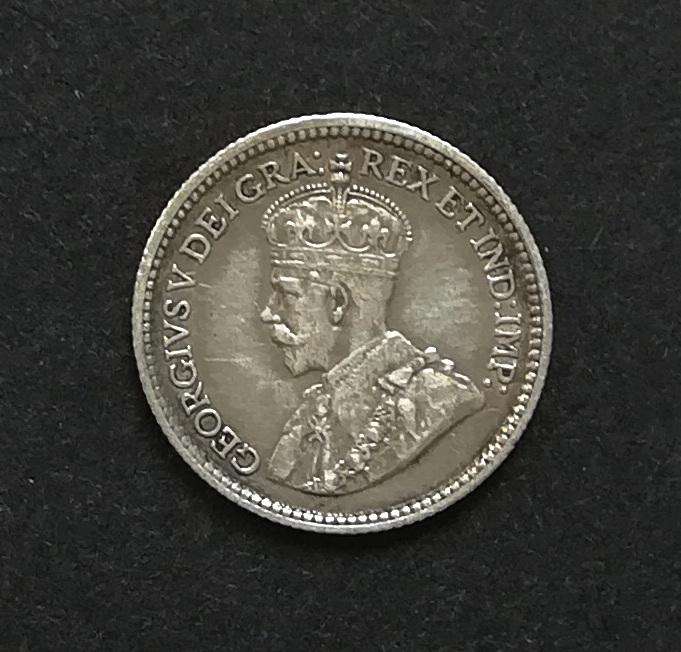 CANADA 1913 SILVER 5 ENTS *CLEANED*
