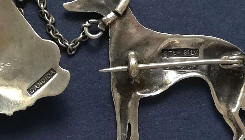 CANDIDA STERLING SILVER *LADY WITH DOG* BROOCH 45X45 + 30X30MMMM 15.9GRAMS