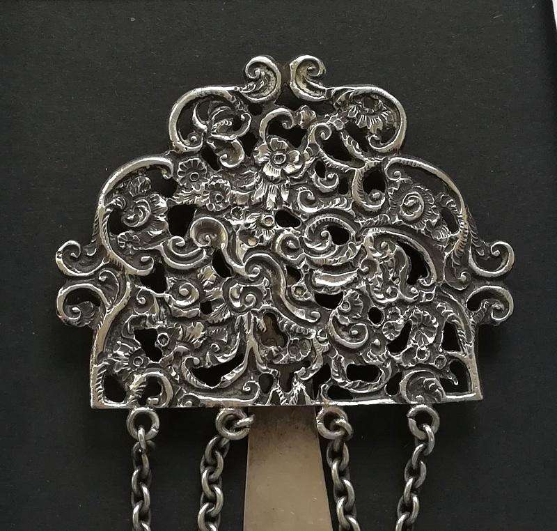 **RARE** STERLING SILVER BIRMINGHAM 1889 *SEWING CHATELAINE* 4 X CHAINS 70X100X300MM 127 GRAMS