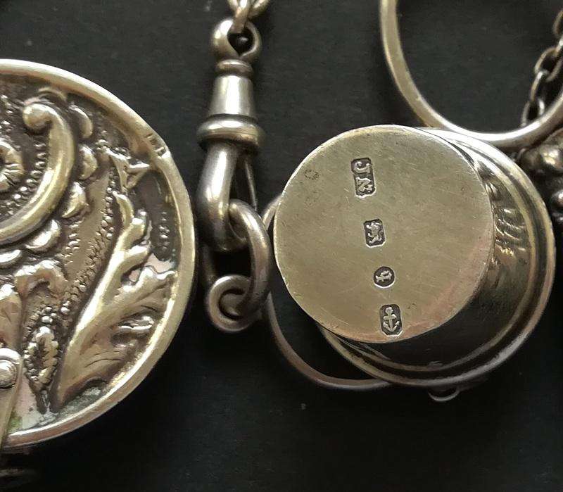 **RARE** STERLING SILVER BIRMINGHAM 1889 *SEWING CHATELAINE* 4 X CHAINS 70X100X300MM 127 GRAMS