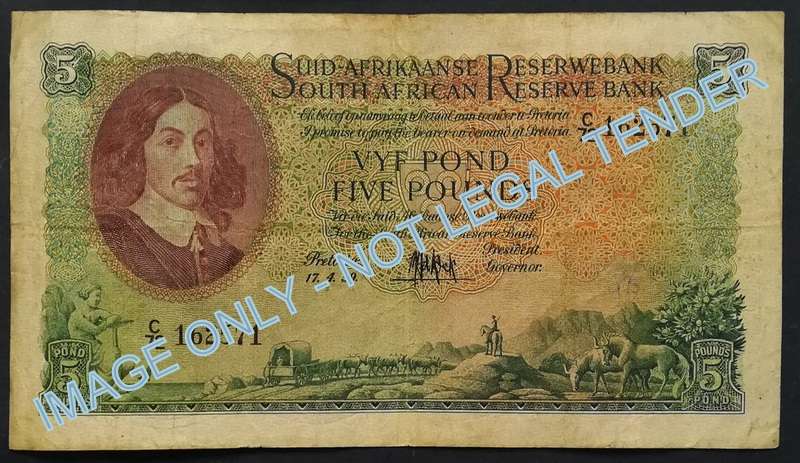 M H DE KOCK 1959 5 POUNDS NOTE