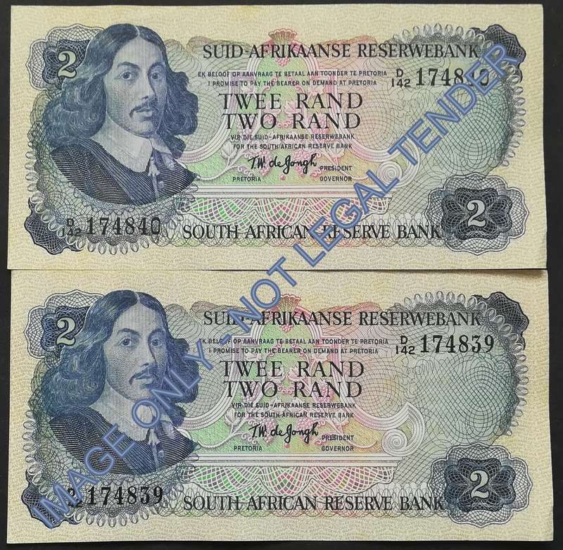 T W DE JONGH 2 RAND 2ND ISSUE *2 NOTES SEQUENCE*