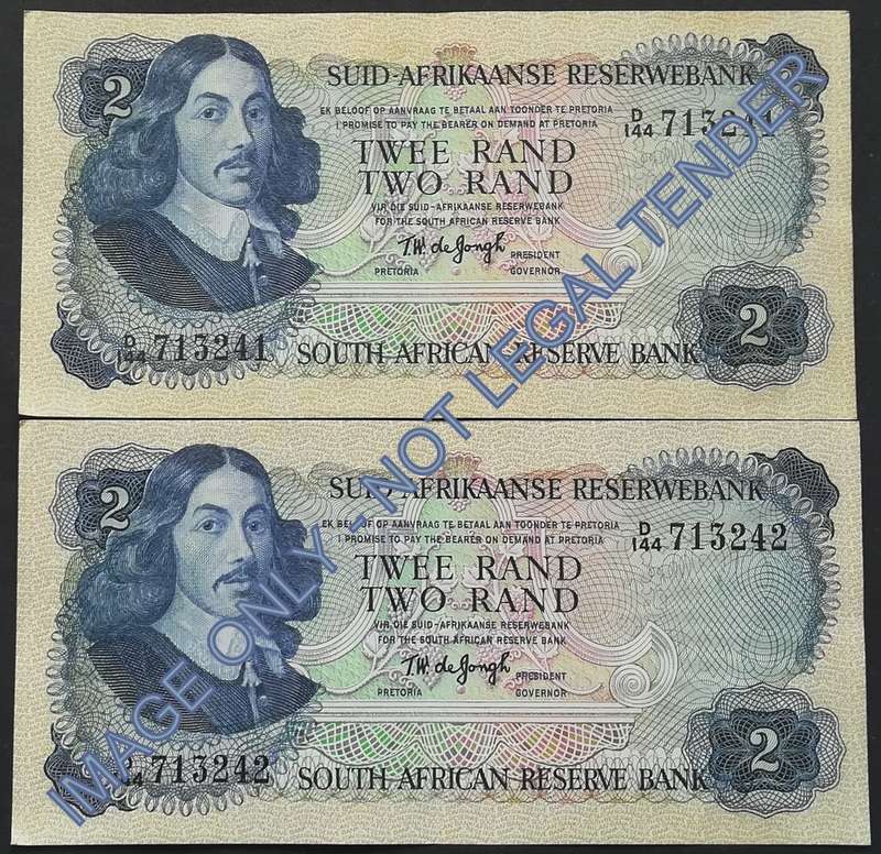 T W DE JONGH 2 RAND 2ND ISSUE *2 NOTES SEQUENCE*