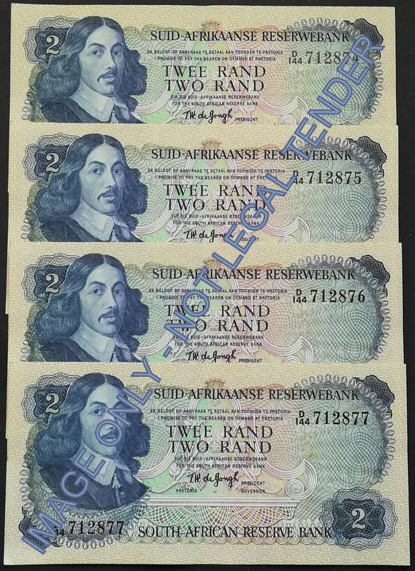 T W DE JONGH 2 RAND 2ND ISSUE *4 NOTES SEQUENCE*