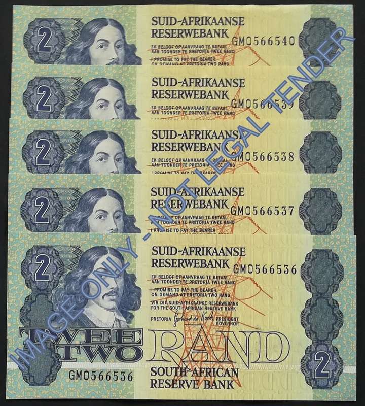 GERHARD DE KOCK 2 RAND 3RD ISSUE *5 NOTES SEQUENE*