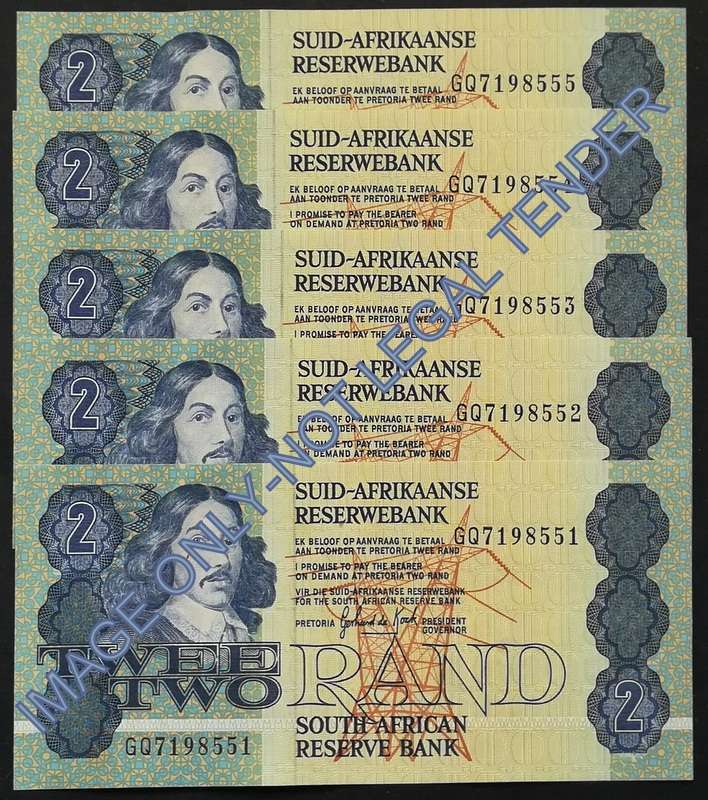 GERHARD DE KOCK 2 RAND 3RD ISSUE *5 NOTES SEQUENE*
