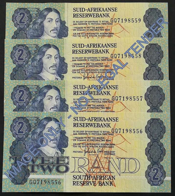GERHARD DE KOCK 2 RAND 3RD ISSUE *4 NOTES SEQUENE*