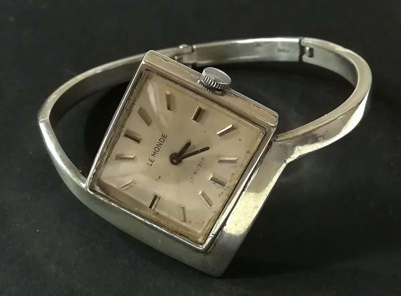 RETRO *LE MONDE* STERLING SILVER MID CENTURY MODERN WATCH 20X30MM FIT 160MM WRIST
