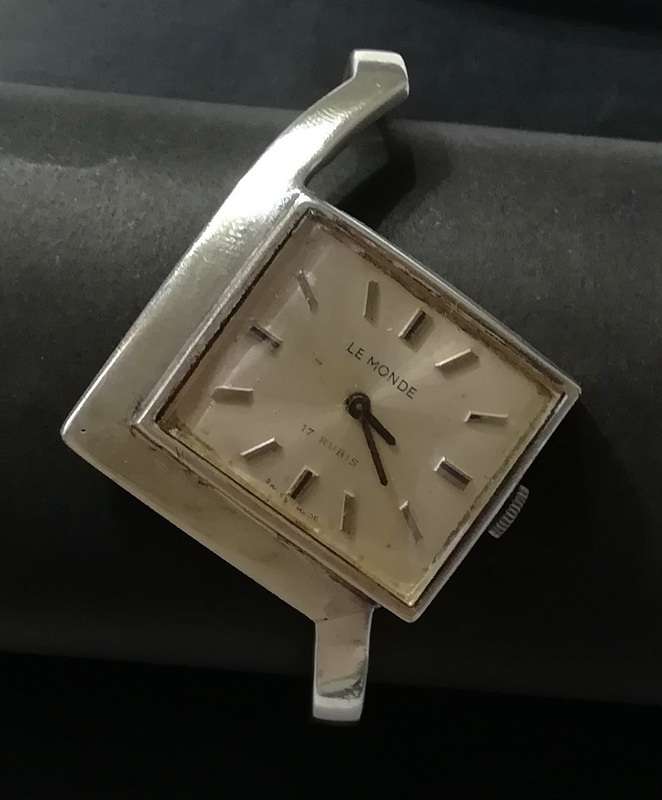 RETRO *LE MONDE* STERLING SILVER MID CENTURY MODERN WATCH 20X30MM FIT 160MM WRIST