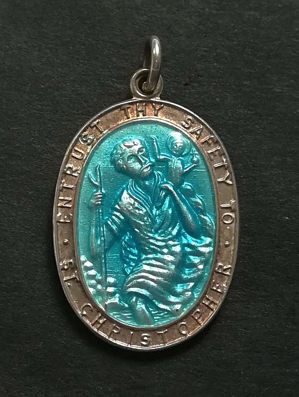 STERLING SILVER AND ENAMEL ST CHRISTOPHER PENDANT 15X20MM 2.8GRAMS