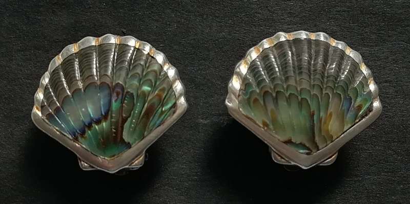 STERLING SILVER AND SHELL EARRINGS 15X18MM 5.8 GRAMS