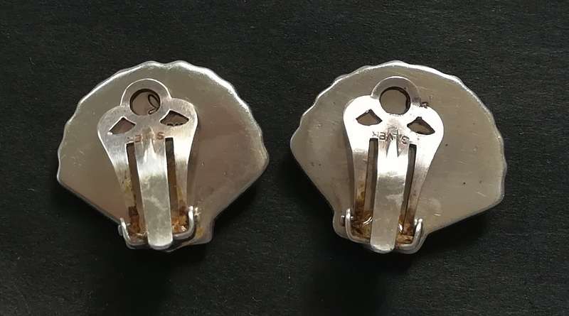 STERLING SILVER AND SHELL EARRINGS 15X18MM 5.8 GRAMS