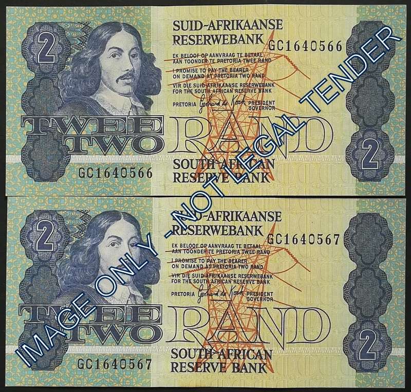 GERHARD DE KOCK 2 RAND 3RD ISSUE (2 NOTES SEQUENCE)