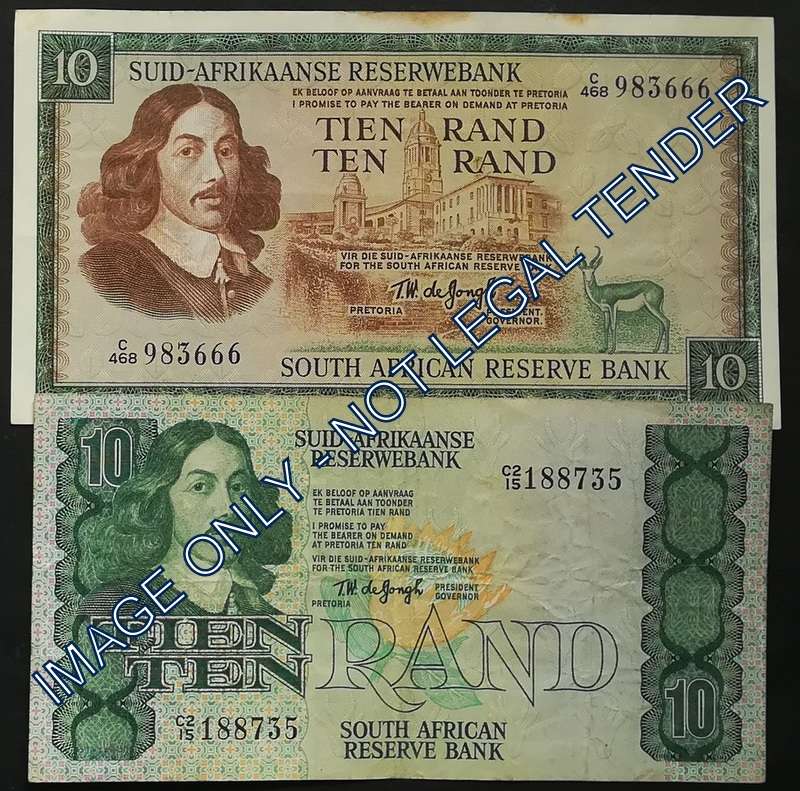 T W DE JONGH 10 RAND (2 NOTES)