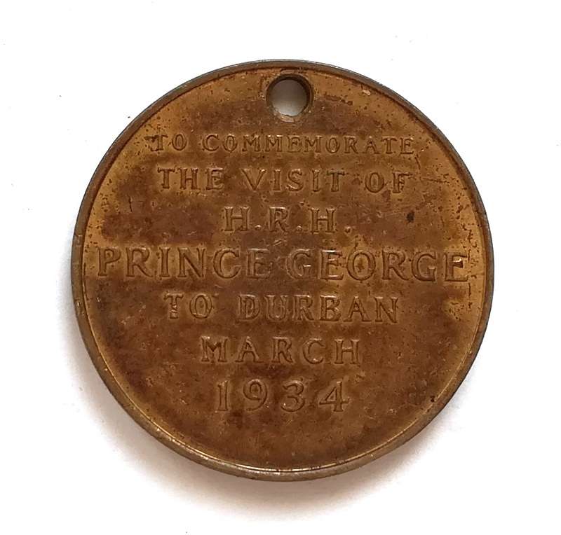 GREAT BRITAIN 1934  PRINCE GEORGE VISIT TO DURBAN MEDALLION 30MM
