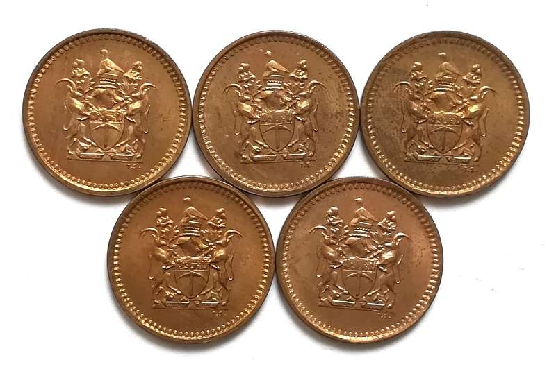 RHODESIA 1977 CENT **EXCELLENT** (5 COINS)