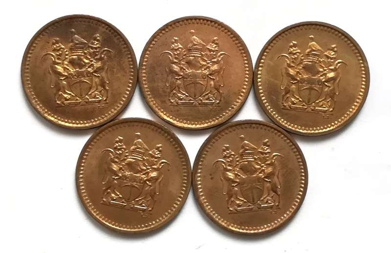 RHODESIA 1977 CENT **EXCELLENT** (5 COINS)