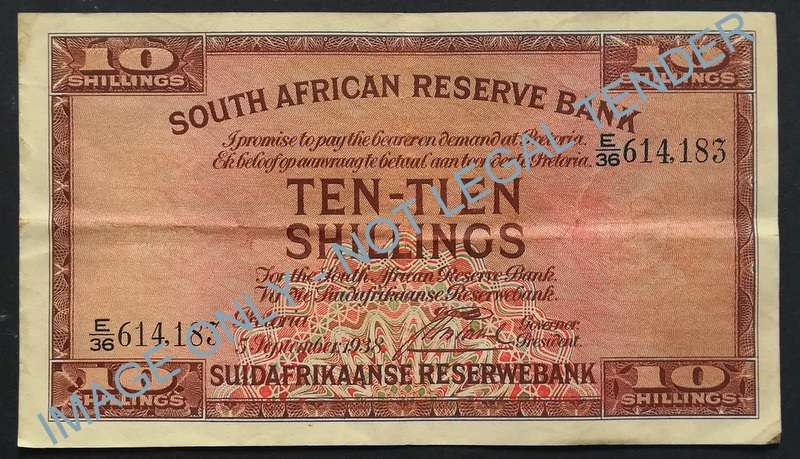 J POSTMUS 1938 10 SHILLINGS **FILLER** NOTE E36