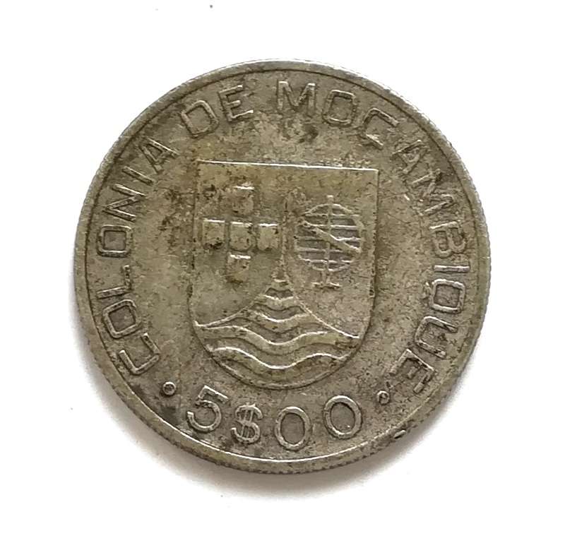 MOZAMBIQUE 1935 SILVER 5 ESCUDOS
