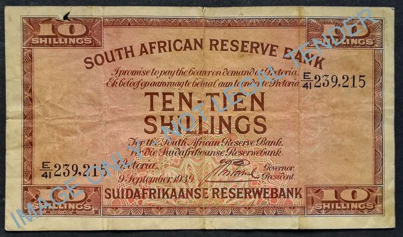 J POSTMUS 1939 10 SHILLINGS **FILLER** NOTE E41