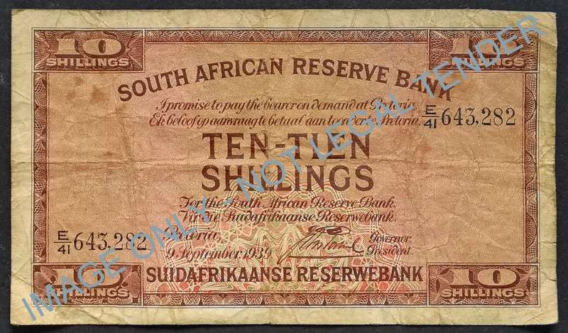 J POSTMUS 1939 10 SHILLINGS **FILLER** NOTE E41