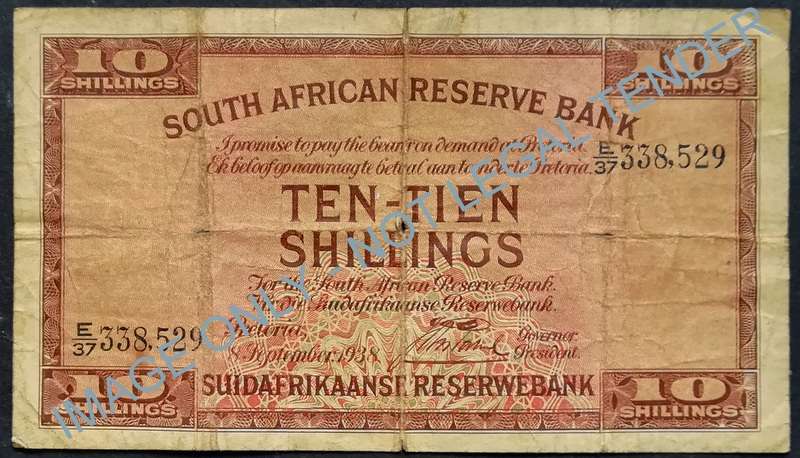 J POSTMUS 1938 10 SHILLINGS **FILLER** NOTE E37