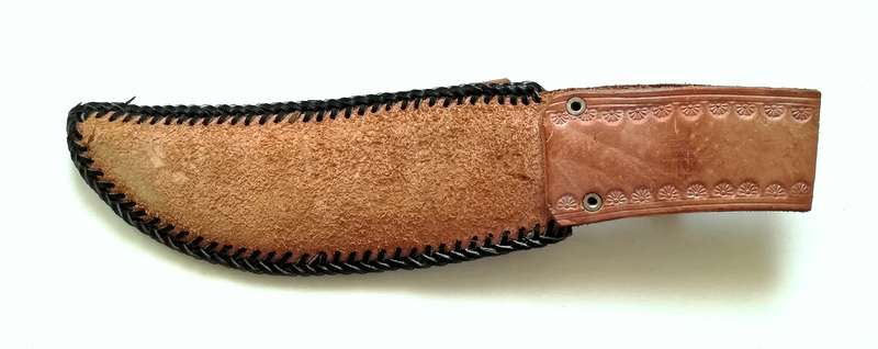 JOHN G WEEKS (RHODESIA) C1980 HAND WOEN LEATHER DOUBLE SHEATH KNIFE 1 210MM KNIFE2 300MM