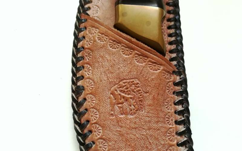 JOHN G WEEKS (RHODESIA) C1980 HAND WOEN LEATHER DOUBLE SHEATH KNIFE 1 210MM KNIFE2 300MM