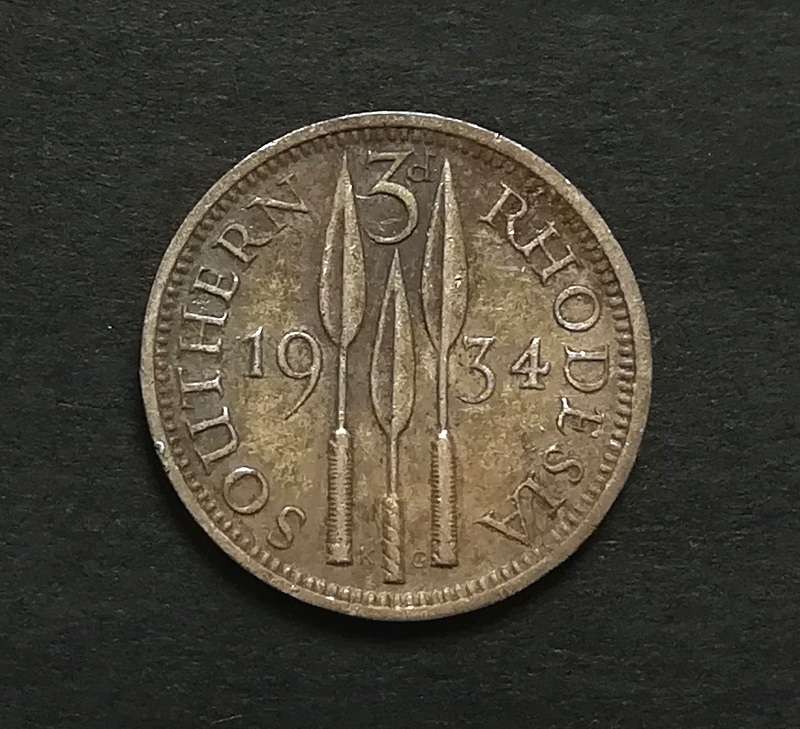SOUTHERN RHODESIA 1934 SILVER 3 PENCE