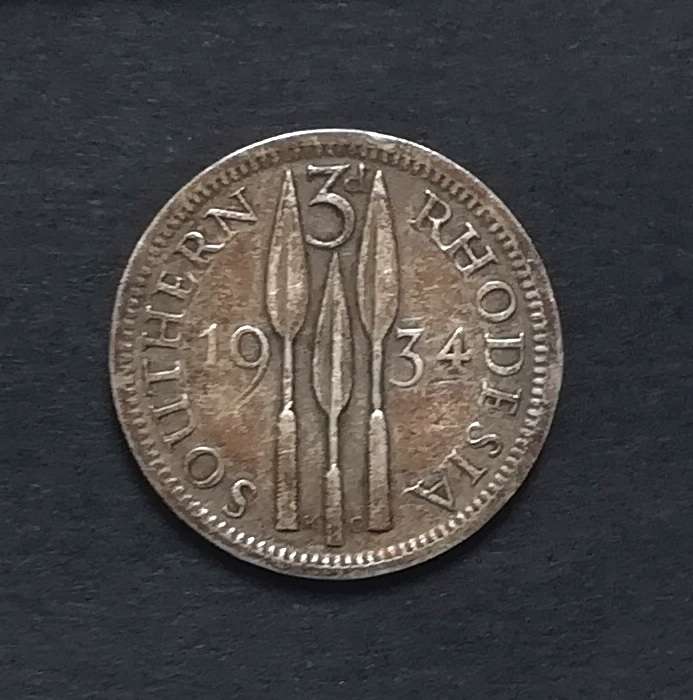 SOUTHERN RHODESIA 1934 SILVER 3 PENCE