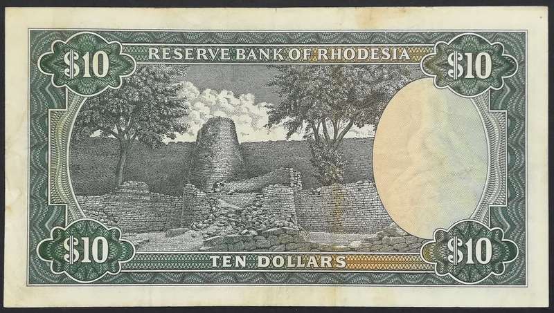 RHODESIA 1979 10 DOLLARS NOTE *BIRD WATERMARK*