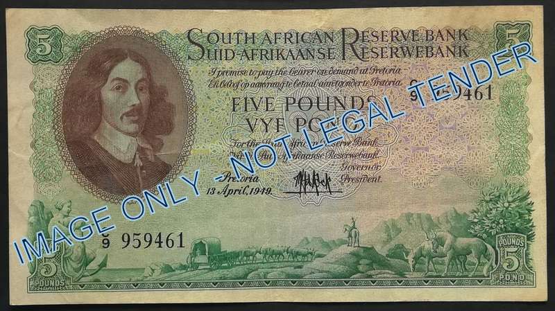MH DE KOCK 1949 5 POUNDS NOTE C9
