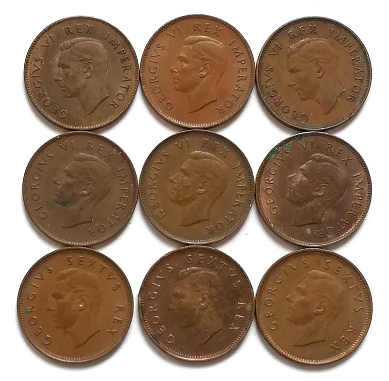 UNION 1942 TO 1950 1/4 PENNY *ALL DATES* 9 COINS