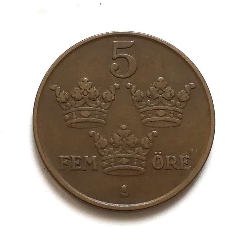 SWEDEN 1926 5 ORE COIN