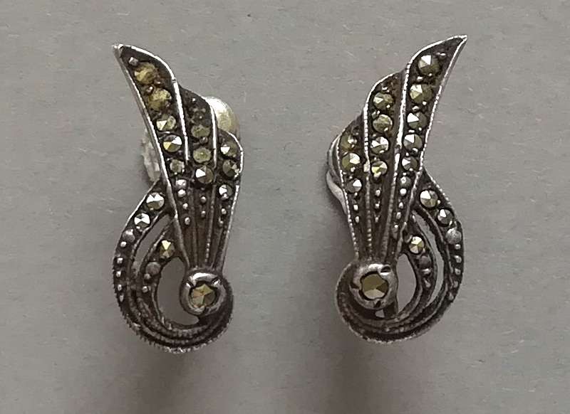 STERLING SILVER AND MARCASITE EARRINGS 6X20MM 4.6 GRAMS