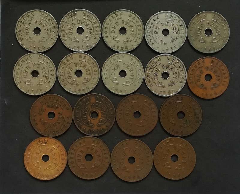 SOUTHERN RHODESIA 1934 TO 1954 PENNY - ALL DATES (18 COINS) BOTH 1942'S