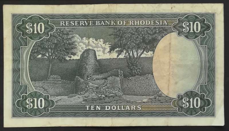 RHODESIA 1973 10 DOLLARS NOTE *RHODES WATERMARK*