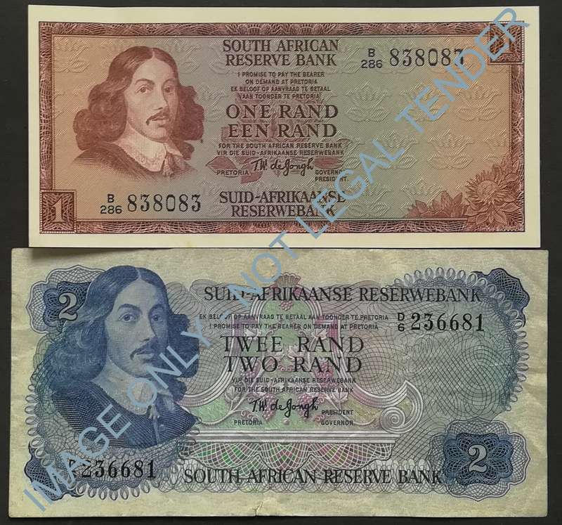 T W DE JONGH 1 + 2 RAND 2ND ISSUE (2 NOTES)