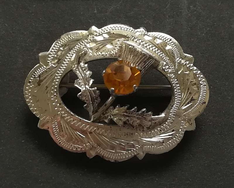 STERLING SILVER MIZPAH SCOTTISH THISTLE  BROOCH 35X22MM