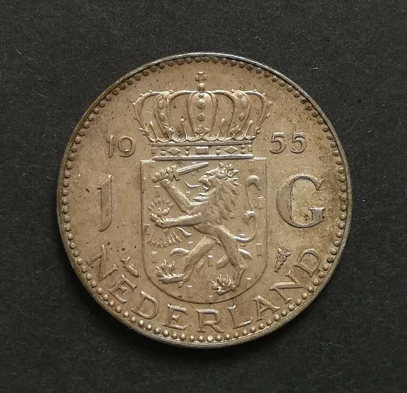 NETHERLANDS 1955 1 GULDEN SILVER