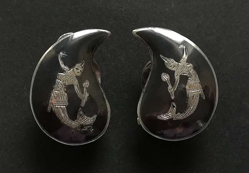 SIAM STERLING SILVER + ENAMEL EARRINGS 5.7G 15X20MM