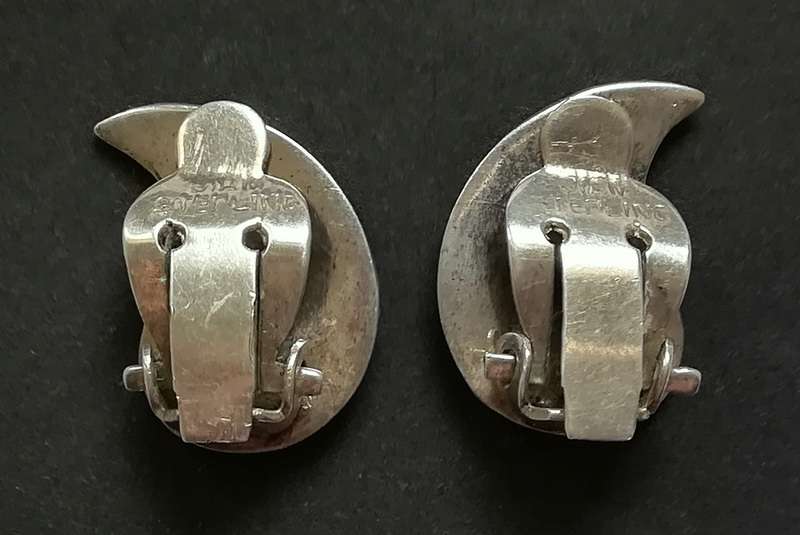 SIAM STERLING SILVER + ENAMEL EARRINGS 5.7G 15X20MM