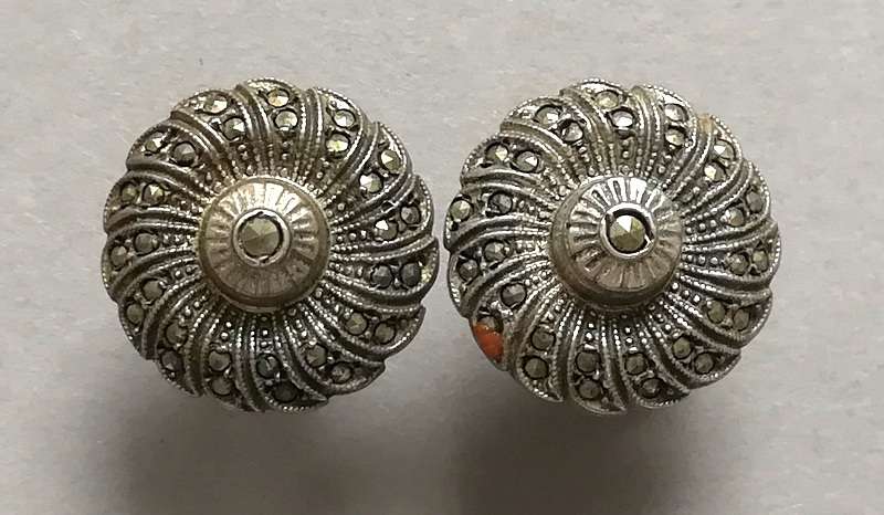 STERLING SILVER AND MARASITE EARRINGS 15MM 5.7 GRAMS