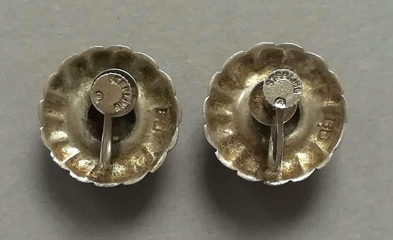 STERLING SILVER AND MARASITE EARRINGS 15MM 5.7 GRAMS