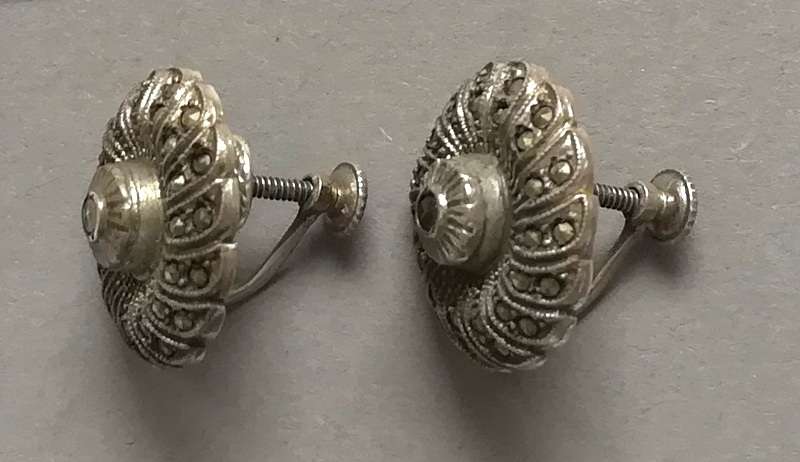 STERLING SILVER AND MARASITE EARRINGS 15MM 5.7 GRAMS