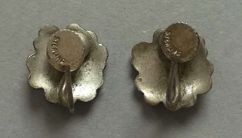 STERLING SILVER AND MARASITE EARRINGS 12MM 4 GRAMS