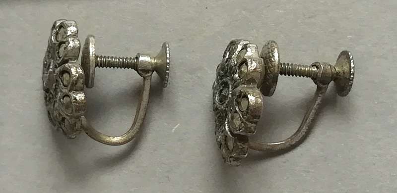 STERLING SILVER AND MARASITE EARRINGS 12MM 4 GRAMS